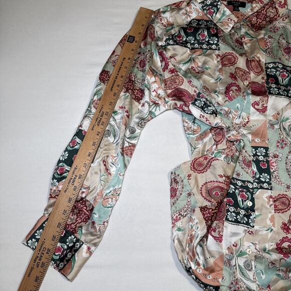 Haver London Semi Sheer Blouse Floral Plus 3X Whimsical Colorful Long Sleeve EUC - Picture 6 of 10